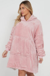 Homes & Linen Oversized Wearable Blanket Hoodie Teddy Fleece Fluffy Sherpa Hooded Sweatshirt Blanket With Pocket For Men & Women (Blush Pink) - thumbnail 4