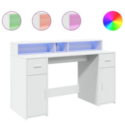 Berkfield Desk With Led Lights White 140X55X91 Cm Engineered Wood - thumbnail 2