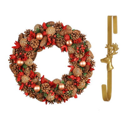 Dibor 50Cm Giant Canterbury Front Door Christmas Wreath With Deer Wreath Hanger - image 1