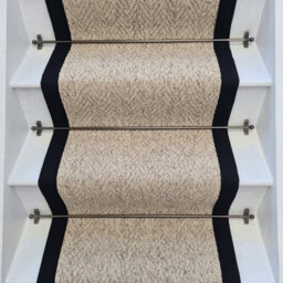 RainbowHome Herringbone Berber Beige Stain Free Stair Runner With 100% Cotton Black Border 55 700 - thumbnail 1