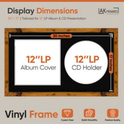"30X17"" Rustic Oak Modern Vinyl Record Frame With Black Mount For 12 Inch Lp Album Cover & Disc - Ak Frames" - thumbnail 2