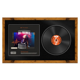 "30X17"" Rustic Oak Modern Vinyl Record Frame With Black Mount For 12 Inch Lp Album Cover & Disc - Ak Frames"