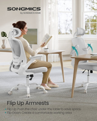 LEDREM Office Mesh Chair, Ergonomic Swivel Chair, Lumbar And Head Support, Wide Seat, Foldable Armrests, Tilt Function - image 1