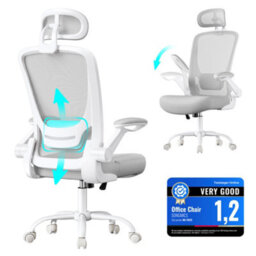 LEDREM Office Mesh Chair, Ergonomic Swivel Chair, Lumbar And Head Support, Wide Seat, Foldable Armrests, Tilt Function - thumbnail 5