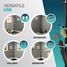Casaria 175Cm Metal Coat Rack Stand With Marble Base 14 Hooks Black - thumbnail 4