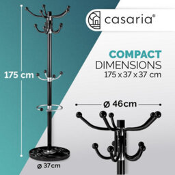 Casaria 175Cm Metal Coat Rack Stand With Marble Base 14 Hooks Black - thumbnail 2