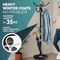 Casaria 175Cm Metal Coat Rack Stand With Marble Base 14 Hooks Black - thumbnail 7