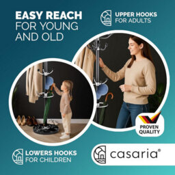 Casaria 175Cm Metal Coat Rack Stand With Marble Base 14 Hooks Black - thumbnail 6