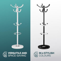 Casaria 175Cm Metal Coat Rack Stand With Marble Base 14 Hooks Black - thumbnail 9