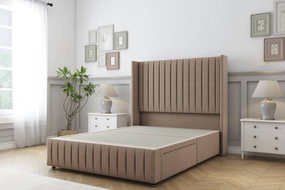 "Sloomy Marlborough Mink Plush Divan Bed Base No Drawers-54"" Wingback Headboard & 12"" Footboard 4' Small Double" - image 1