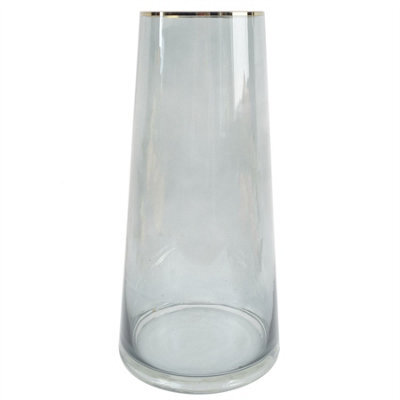Leaf 28Cm Gold Rim Smoke Grey Glass Vase - image 1
