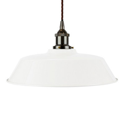 White Chancery Painted Dome Pendant Light With Black Nickel Lamp Holder And Brown Twisted Cable - Se Home - image 1