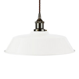 White Chancery Painted Dome Pendant Light With Black Nickel Lamp Holder And Brown Twisted Cable - Se Home - thumbnail 1