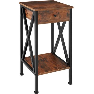 Tectake Bedside Table Dayton - Industrial Style, With 2 Shelves, Drawer, 35 X 35 X 70.5 Cm - Industrial Wood Dark, Rustic - image 1