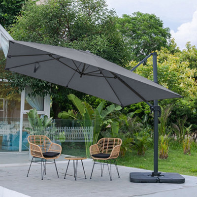 Living And Home 3M Large Square Canopy Rotatable Tilting Garden Rome Umbrella Cantilever Parasol With Square Fillable Base, Dark Grey - image 1