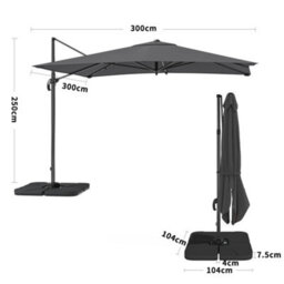 Living And Home 3M Large Square Canopy Rotatable Tilting Garden Rome Umbrella Cantilever Parasol With Square Fillable Base, Dark Grey - thumbnail 5