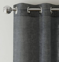 Tyrone Textiles Pair Of Crete Charcoal Luxury Linen Look Sheer Panels With Eyelet Header 183 Cm - thumbnail 2
