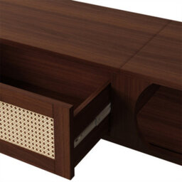 Abrihome Tv Cabinet - Tv Stand With Solid Wood Doors & Rattan Drawers, Rustic Natural Storage, Walnut - thumbnail 3