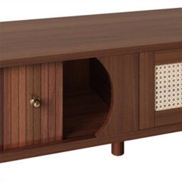 Abrihome Tv Cabinet - Tv Stand With Solid Wood Doors & Rattan Drawers, Rustic Natural Storage, Walnut - thumbnail 2