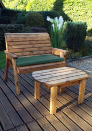 Charles Taylor Deluxe Wooden Garden 2 Seater Bench Coffee Table & Green Cushion - thumbnail 1