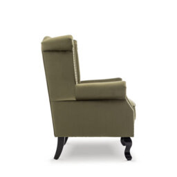 Velvet Sage Green Fireside Henley Wingback Armchair With Buttons - thumbnail 4