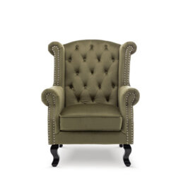 Velvet Sage Green Fireside Henley Wingback Armchair With Buttons - thumbnail 2