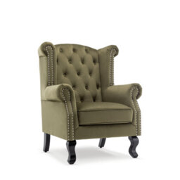 Velvet Sage Green Fireside Henley Wingback Armchair With Buttons - thumbnail 3