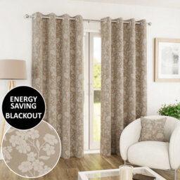 Enhanced Living Cuba Floral Trail Print Suede Sand Thermal Blackout Eyelet Curtains (Pair) - 66 X 90 Inch (168 X 229Cm) - thumbnail 1