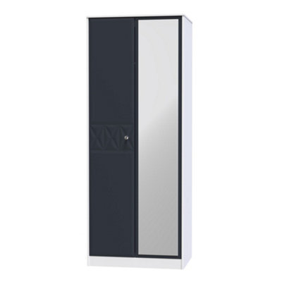 San Jose Ready Assembled Contemporary Indigo & White Effect Tall Double Wardrobe With 1 Mirror Door (H)1970mm (W)770mm (D)530mm - image 1