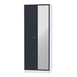 San Jose Ready Assembled Contemporary Indigo & White Effect Tall Double Wardrobe With 1 Mirror Door (H)1970mm (W)770mm (D)530mm - thumbnail 1
