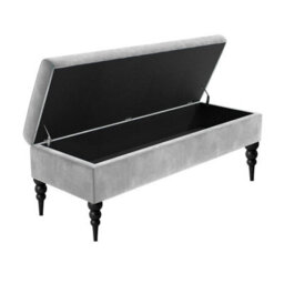 90Cm Safar Plain Ottoman Storage Bench - Upholstered Shoes Bench With Black Turned Wooden Legs - Silver Naple Ottoman Bench - thumbnail 2