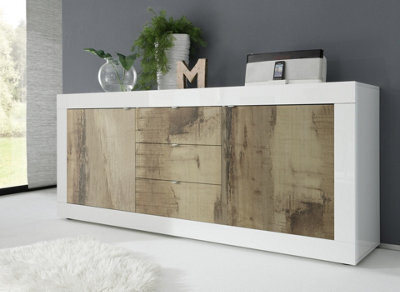 FurniComp LTD Furnicomp Selene 2 Door 3 Drawer White Gloss And Pero Oak Sideboard - image 1