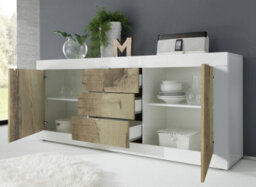 FurniComp LTD Furnicomp Selene 2 Door 3 Drawer White Gloss And Pero Oak Sideboard - thumbnail 2