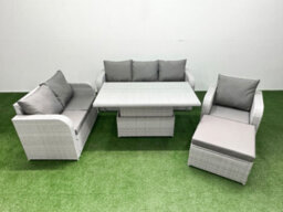 Fimous Pe Wicker 7 Seater Outdoor Rattan Furniture Sofa Sets Adjustable Lifting Dining Or Coffee Table Big Footstool - thumbnail 2