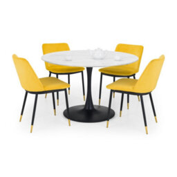 Julian Bowen Pair Of Delaunay Mustard Yellow Velvet Dining Chairs, Upholstered, Set Of 2, Metal Legs, Height: 81 X Width: 50 X Depth: 57Cm - thumbnail 6