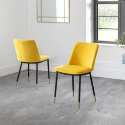 Julian Bowen Pair Of Delaunay Mustard Yellow Velvet Dining Chairs, Upholstered, Set Of 2, Metal Legs, Height: 81 X Width: 50 X Depth: 57Cm - thumbnail 1