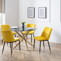 Julian Bowen Pair Of Delaunay Mustard Yellow Velvet Dining Chairs, Upholstered, Set Of 2, Metal Legs, Height: 81 X Width: 50 X Depth: 57Cm - thumbnail 2