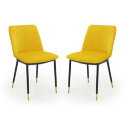 Julian Bowen Pair Of Delaunay Mustard Yellow Velvet Dining Chairs, Upholstered, Set Of 2, Metal Legs, Height: 81 X Width: 50 X Depth: 57Cm - thumbnail 3