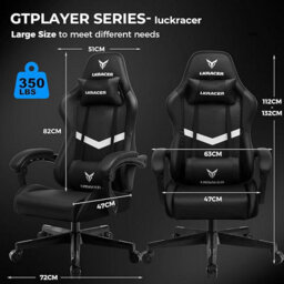 Luckracer Gaming Chair, Massage Ergonomic Computer Chair Lumbar Support High Back Height Adjustable Gaming Chair, Black - thumbnail 2
