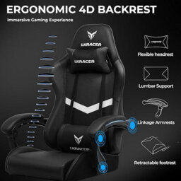 Luckracer Gaming Chair, Massage Ergonomic Computer Chair Lumbar Support High Back Height Adjustable Gaming Chair, Black - thumbnail 4