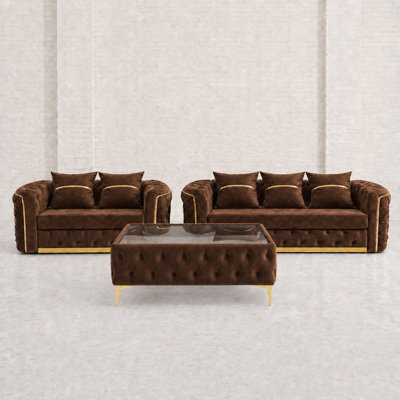 Ambassador Chesterfield Sofa Brown 3 Plus 2 Full Set