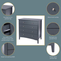 Core Products Como 4 Drawer Midnight Blue Chest Of Drawers, H85.0Cm X W83.0Cm X D43.0Cm - thumbnail 7