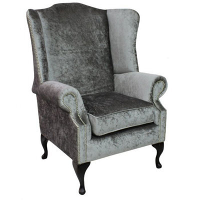 Chesterfield Prince's High Back Wing Chair Shimmer Silver Velvet In Mallory Style - image 1