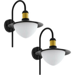 Set Of 2 Ip44 Outdoor Wall Lights - Black And Gold Modern Fisherman Style 60W E27