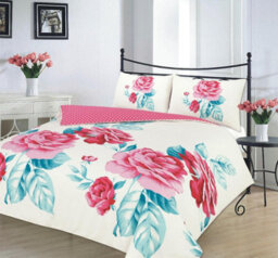 Homespace Direct Ltd Kampala Hill Isabella Pink Teal Duvet Cover Set Floral Themed Super King Bedding Set
