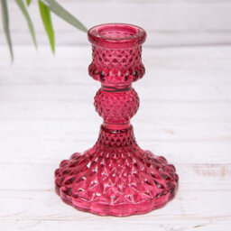 Annibells 2 Pink Vintage Harlequin Glass Dinner Candlestick Holders - thumbnail 2
