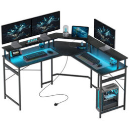 Homcom L Shaped Desk Corner Computer Desk With Monitor Stand, Black - thumbnail 2