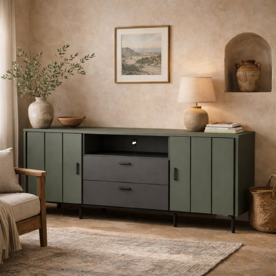 Wyld Haus Elowynd 173Cm Olive Green And Anthracite Tv Cabinet, 2 Doors 2 Drawers - image 1