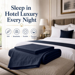Moonlight Bedding 100% Cotton Hotel Quality Flat Bed Sheet, Top Sheet For Guest House, Spa & Airbnb (Navy, Double, 225X275 Cm) - thumbnail 6