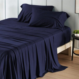 Moonlight Bedding 100% Cotton Hotel Quality Flat Bed Sheet, Top Sheet For Guest House, Spa & Airbnb (Navy, Double, 225X275 Cm) - thumbnail 1